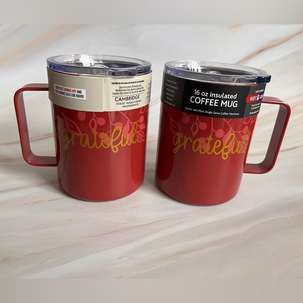 2Sets Cambridge Stainless Steel Insulated Coffee Mug Front Back Grateful Graphic